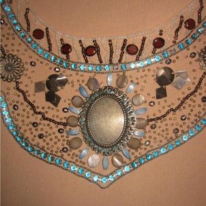 vintage tan pale orange tinted long sleeve top with beaded and sequin details